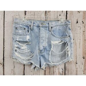 Carmar Womens 28 Heavily Distressed Light Wash Cut-Off Denim Jean‎ Shorts EUC